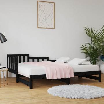 Pat de zi extensibil negru 2x(80x200) cm lemn masiv de pin - Img 1