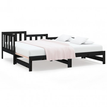 Pat de zi extensibil negru 2x(80x200) cm lemn masiv de pin - Img 2