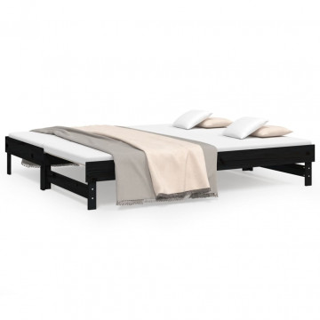 Pat de zi extensibil, negru, 2x(90x200) cm, lemn masiv de pin - Img 2