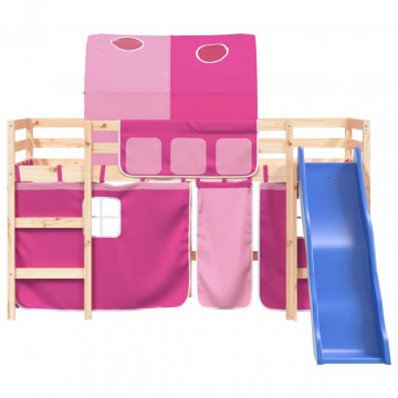 Pat etajat de copii cu tunel, roz, 90x200 cm, lemn masiv pin - Img 8
