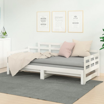 Pat extensibil de zi, alb, 2x(90x200) cm, lemn masiv de pin - Img 1