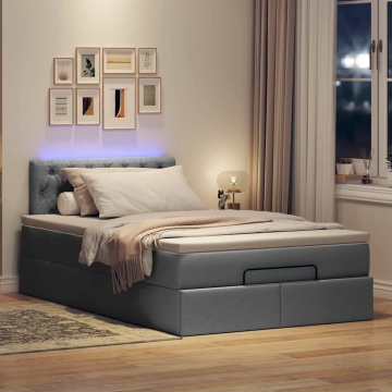 Pat otoman cu saltea și LED-uri, gri închis, 120x200 cm, textil - Img 3