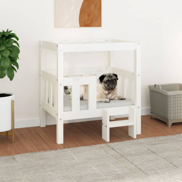 Pat pentru câini, alb, 65,5x43x70 cm, lemn masiv de pin - Img 1