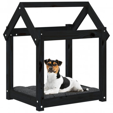 Pat pentru câini, negru, 61x50x70 cm, lemn masiv de pin - Img 4