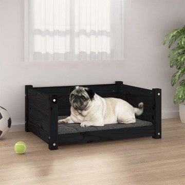 Pat pentru câini, negru, 65,5x50,5x28 cm, lemn masiv de pin - Img 1