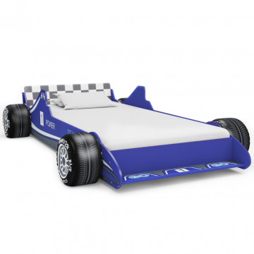 Pat pentru copii mașină de curse, albastru, 90 x 200 cm - Img 1