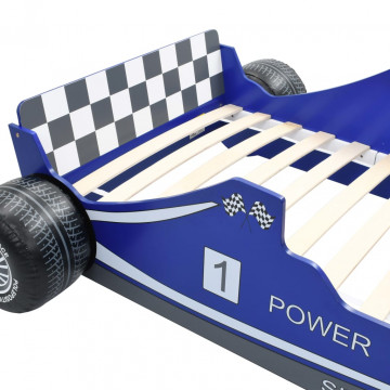 Pat pentru copii mașină de curse, albastru, 90 x 200 cm - Img 5