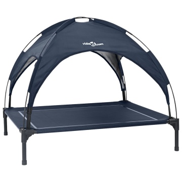 Pat ridicat pentru câini cu copertină detașabilă bleumarin XL metal - Img 2