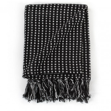 Pătură decorativă cu pătrățele, bumbac, 125 x 150 cm, negru - Img 2