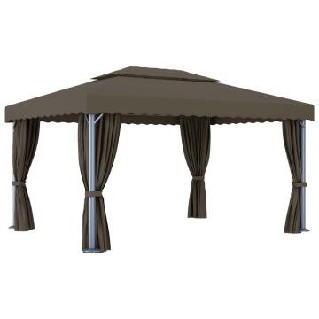 Pavilion cu perdea & șir de lumini LED, gri taupe, 4x3 m - Img 6