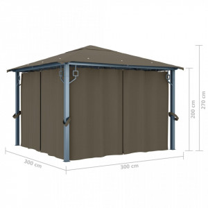 Pavilion cu perdele, gri taupe, 300 x 300 cm, aluminiu - Img 7