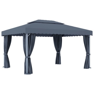 Pavilion cu perdele & șiruri lumini LED, antracit, 4x3 m - Img 6