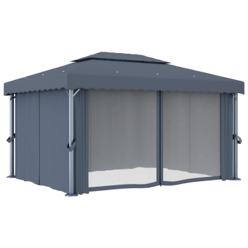 Pavilion cu perdele & șiruri lumini LED, antracit, 4x3 m - Img 8