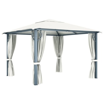 Pavilion cu perdele & șiruri lumini LED, crem, 3x3 m, aluminiu - Img 6