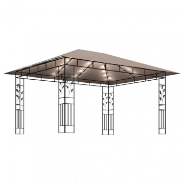 Pavilion cu plasă anti-țânțari&lumini LED,gri taupe, 4x3x2,73 m - Img 4