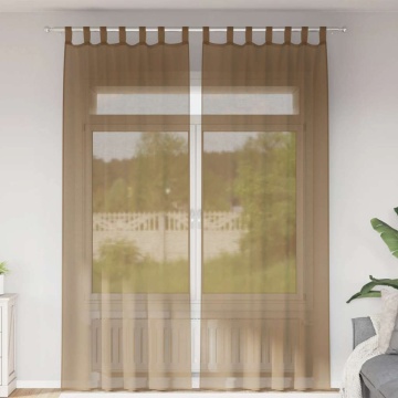 Perdele Voile cu Bucle 2 buc Maro Deschis 140x260 cm - Img 1