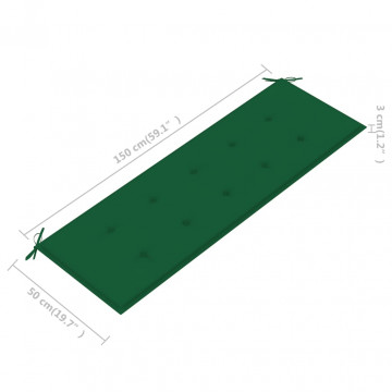 Pernă pentru bancă de grădină, verde, 150x50x3 cm - Img 5