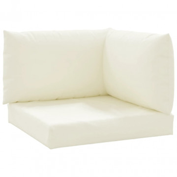 Perne de canapea din paleți, 3 buc., alb crem, material textil - Img 2