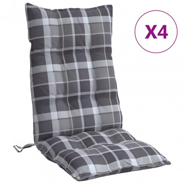 Perne scaun cu spătar înalt, 4 buc., gri, carouri textil oxford - Img 2