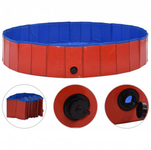 Piscină pentru câini pliabilă, roșu, 160 x 30 cm, PVC - Img 3