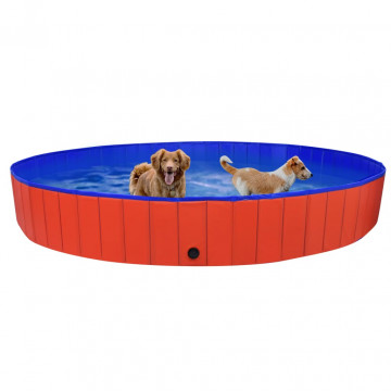 Piscină pentru câini pliabilă, roșu, 300 x 40 cm, PVC - Img 2