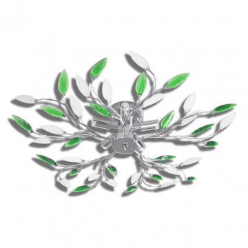 Plafoniera verde/albă, cu brațe frunze cristal acrilic, 5 becuri E14 - Img 2