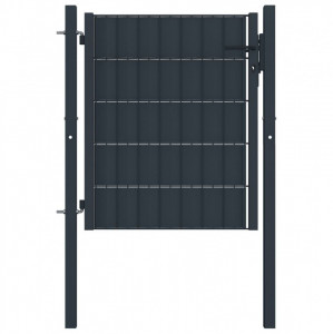 Poartă de gard, antracit, 100x101 cm, PVC și oțel - Img 2