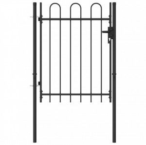 Poartă de gard cu o ușă, vârf arcuit, negru, 1 x 1,2 m, oțel - Img 1