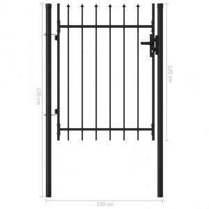 Poartă de gard, o ușă, cu vârf suliță, negru, 1 x 1,2 m, oțel - Img 5