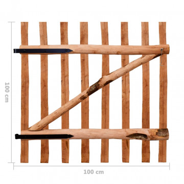 Poarta de gard simplă, lemn de alun tratat, 100 x 100 cm - Img 5