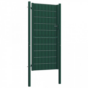 Poartă de gard, verde, 100x124 cm, PVC și oțel - Img 2