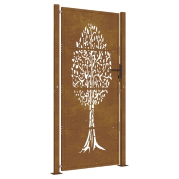 Poartă de grădină, 105x205 cm, oțel corten, model copac - Img 2