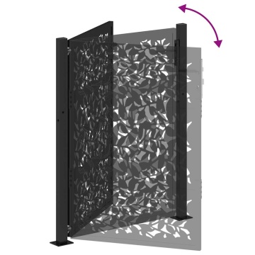 Poarta de gradina neagra 105x130 cm Design cu frunze de otel - Img 6
