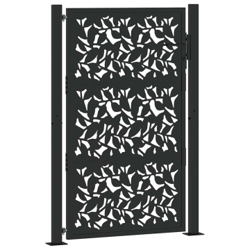Poarta de gradina neagra 105x155 cm Design cu frunze de otel - Img 2