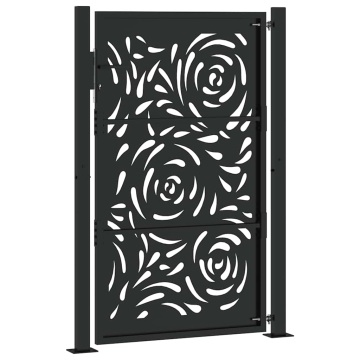 Poarta de gradina neagra 105x155 cm design flacara din otel - Img 5