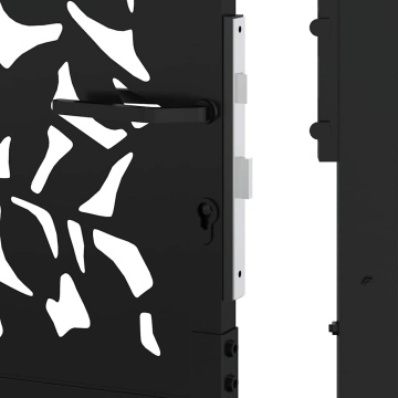 Poarta de gradina neagra 105x205 cm Design cu frunze de otel - Img 7