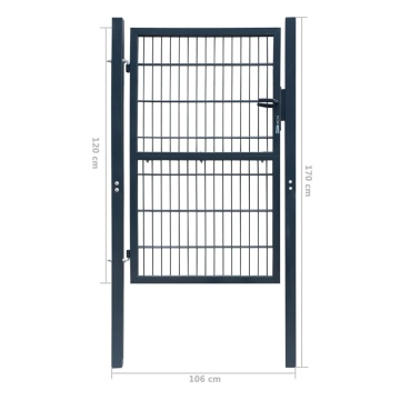 Poartă pentru gard 2D (simplă), gri antracit, 106x170 cm - Img 6
