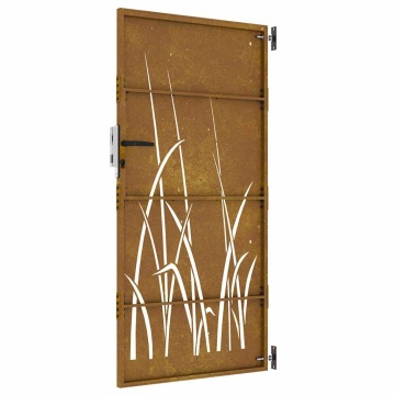 Poartă pentru grădină, 85x200 cm, oțel corten, model iarbă - Img 5
