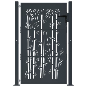 Poartă pentru grădină, antracit, 105x155 cm, oțel, model bambus - Img 3