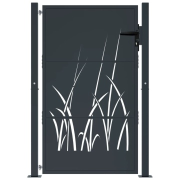 Poartă pentru grădină, antracit, 105x155 cm, oțel, model iarbă - Img 3
