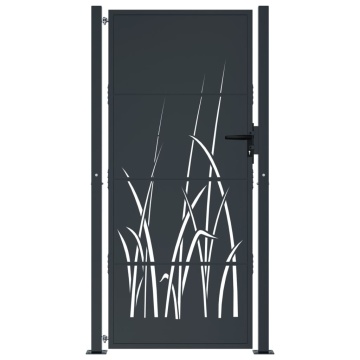 Poartă pentru grădină, antracit, 105x180 cm, oțel, model iarbă - Img 3