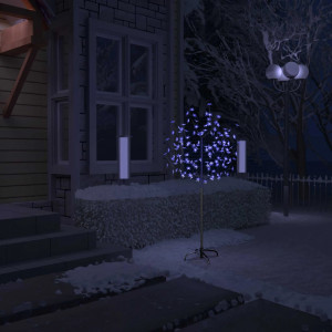Pom Crăciun, 120 LED-uri lumină albastră, flori de cireș 150 cm - Img 1