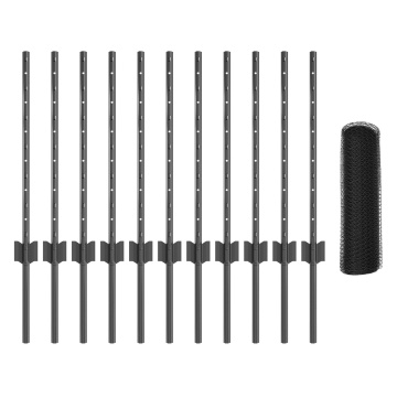 Posturi de Împrejmuire 11 pcs U-Channel Gri 60 cm Oțel, Împrejmuire Hexagon Gri 0.6x25 m Oțel - Img 2