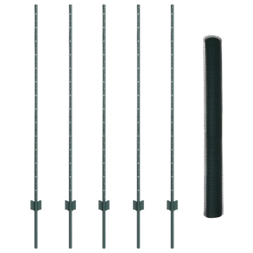 Posturi Gard 5 piese U-Channel Verde 140 cm Oțel, Gard Hexagonal Verde 1.4x10 m Oțel - Img 2