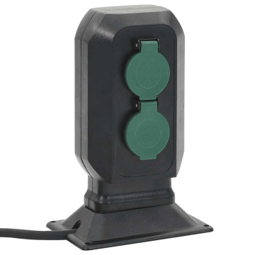 Priză de exterior cu țăruș și 4 căi, negru/verde, 15,5x11x24 cm - Img 1