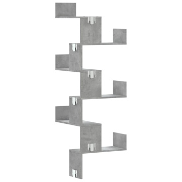 Raft colțar perete gri beton 45x45x147 cm lemn prelucrat - Img 5