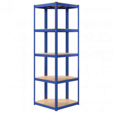 Raft de colț cu 5 niveluri, albastru, oțel și lemn prelucrat - Img 5