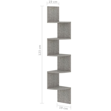 Raft de perete de colț, gri beton, 19x19x123 cm, lemn prelucrat - Img 6