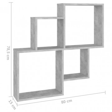 Raft de perete de cub, gri beton, 80x15x78,5 cm, PAL - Img 5