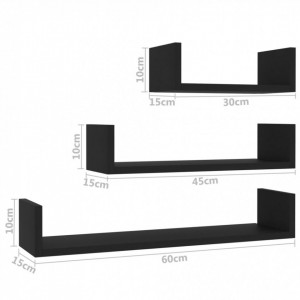 Raft expunere de perete, 3 buc., negru, PAL - Img 6
